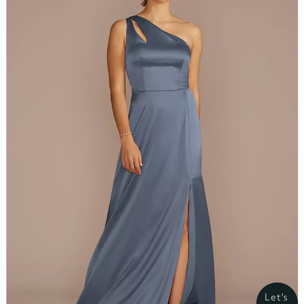 David's Bridal One-Shoulder Slate Dress